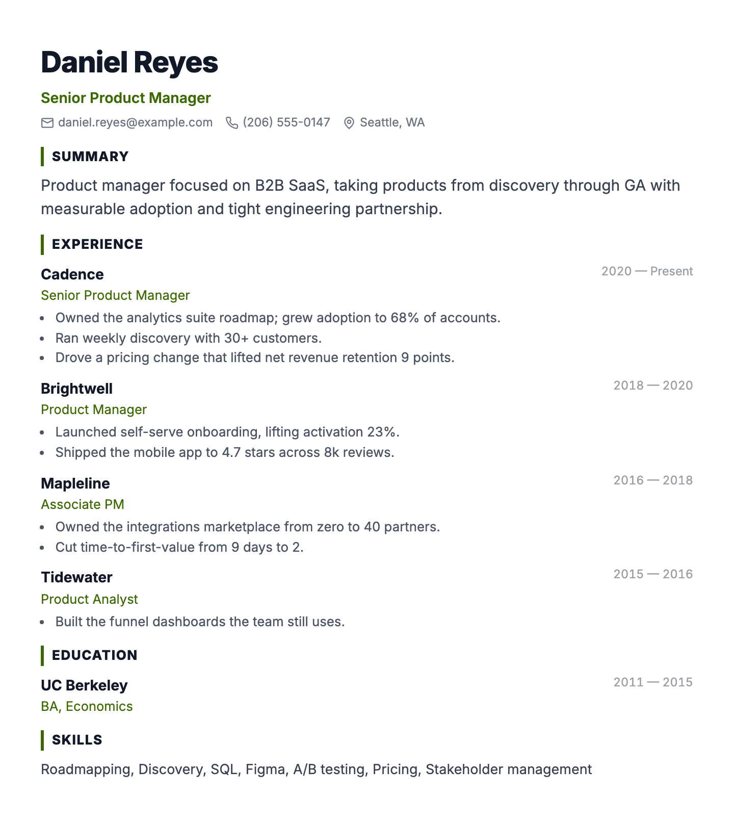 Product Manager resume example