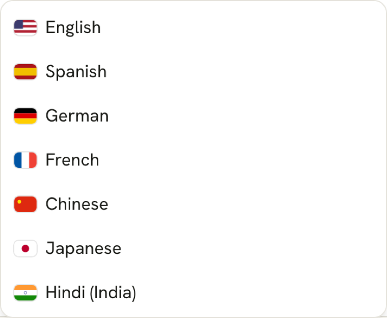 Resume translator language selection panel